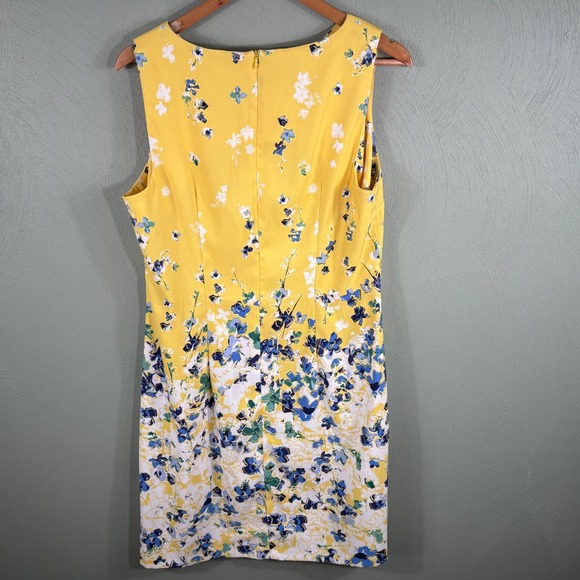 AGB Dress Women's Size 16 Yellow Floral Sleeveless Vibrant Sheath Party Dress - Picture 3 of 11